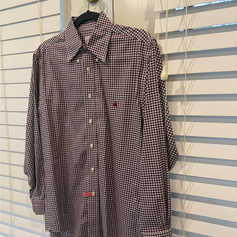 Brooks Brothers Burgundy and White Plaid Shirt